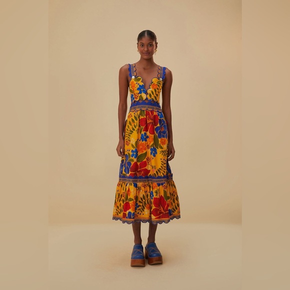 FARM Rio Dresses & Skirts - Farm Rio Floral Yard Linen-Blend Midi Dress